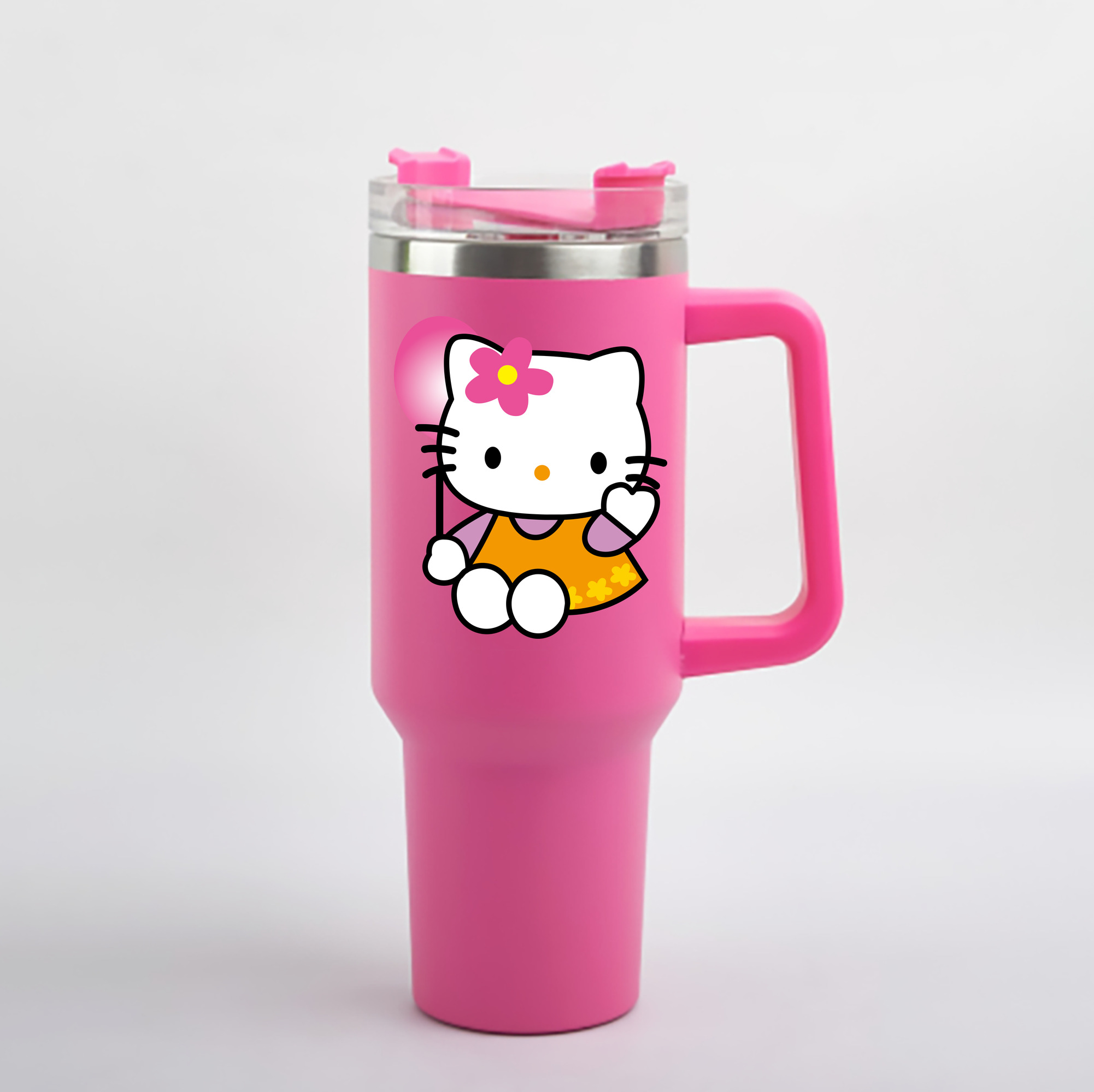 （画像用） Hello Kitty ハローキティ 1200mL車用タンブラー - クリスタルステッカー（プラスチックストロー付き）